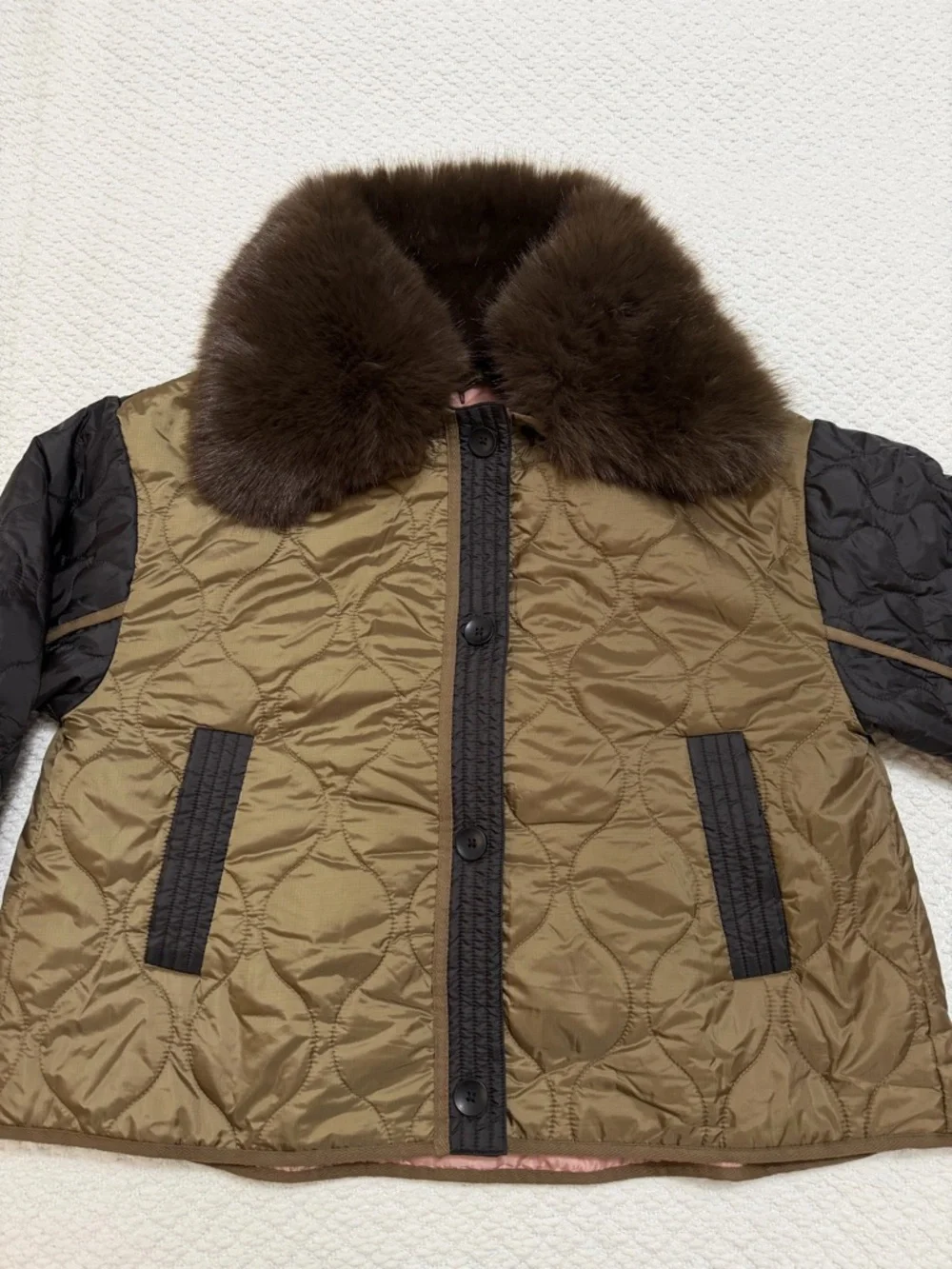 Asos Design Quilted Hybrid Teddy Collarless Jacket Mocha Women’s Size Small Chic - Picture 5 of 12